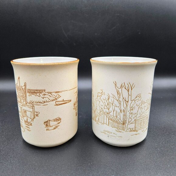 Manoir Collection Vintage Mugs Cabin Fishing Cup Coffee Stoneware Read - Picture 4 of 12